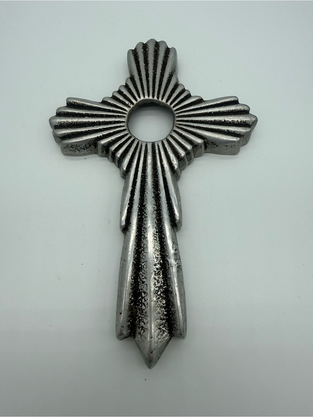 Vtg A La Carte Mexican Pewter Sunburst Cutout Wall Cross Decor Mexico Religious